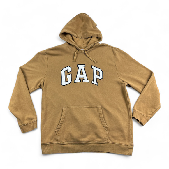 Gap Sweater Adult EXTRA LARGE Brown Stitched Spell Out Hoodie Pullover Camel - Picture 1 of 6